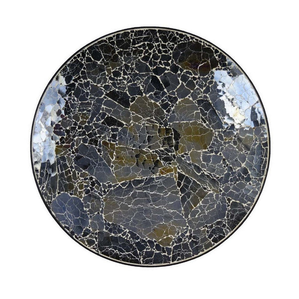 Qwin Decorative Wall Platter, 24 Inch Glass Mosaic Pattern in Black -BM331483