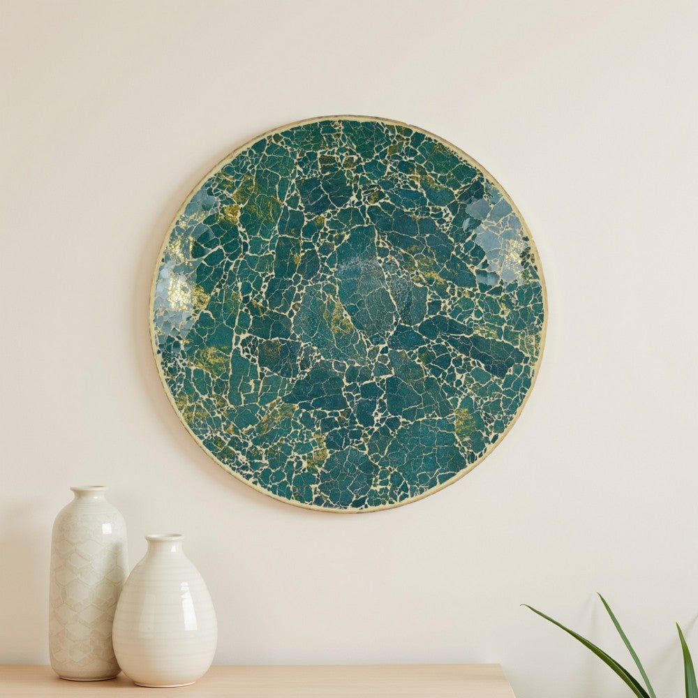 Qwin Decorative Wall Platter, 24 Inch Glass Mosaic Pattern in Green -BM331484