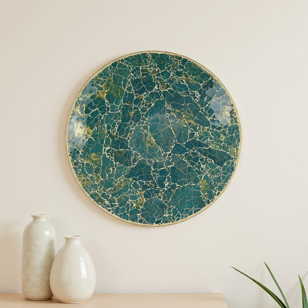 Qwin Decorative Wall Platter, 24 Inch Glass Mosaic Pattern in Green -BM331484
