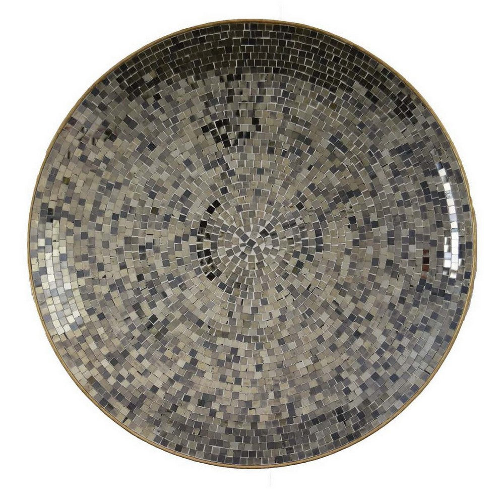 Qwin Decorative Wall Platter, 24 Inch Mirror Mosaic Pattern in Gray -BM331485