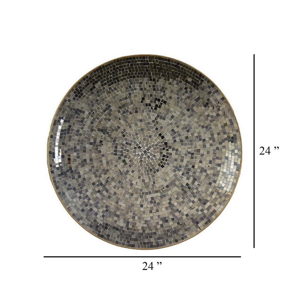 Qwin Decorative Wall Platter, 24 Inch Mirror Mosaic Pattern in Gray -BM331485