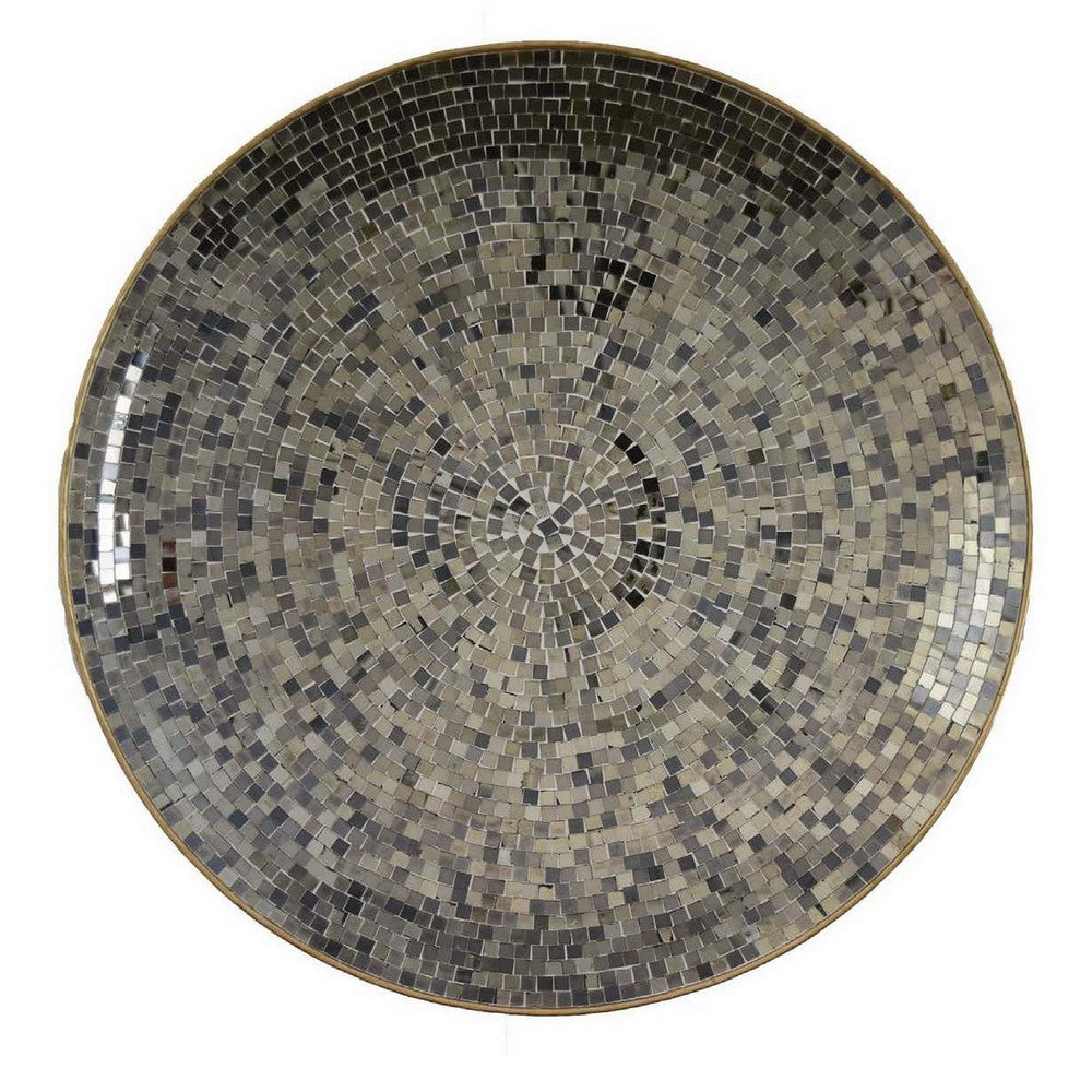 Qwin Decorative Wall Platter, 24 Inch Mirror Mosaic Pattern in Gray -BM331485