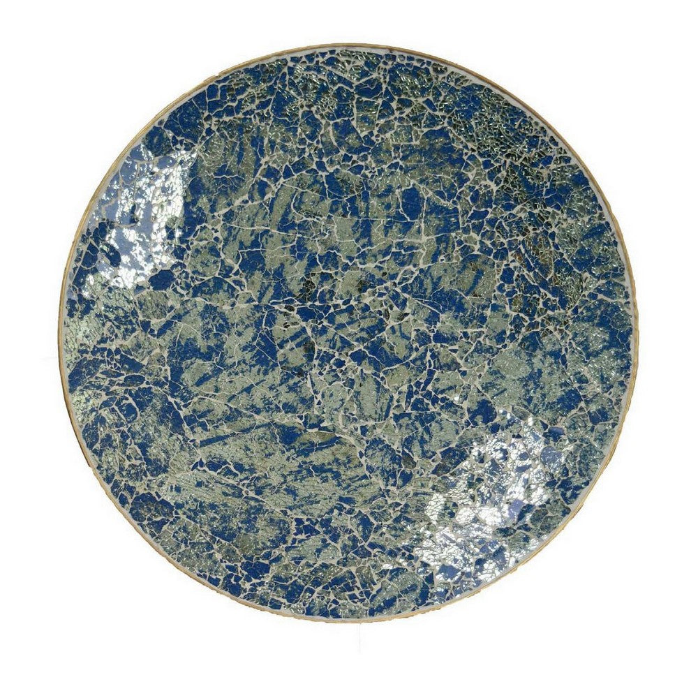 Qwin Decorative Wall Platter, 24 Inch Blue Broken Glass Mosaic Pattern -BM331486