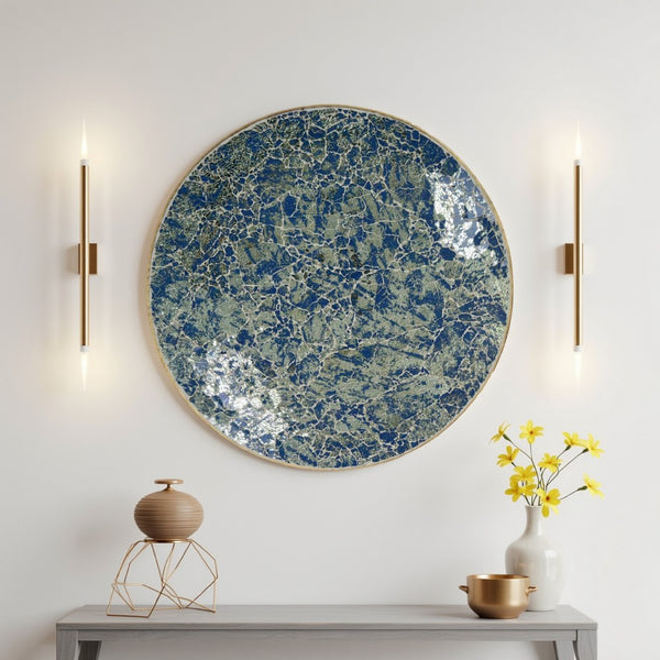 Qwin Decorative Wall Platter, 24 Inch Blue Broken Glass Mosaic Pattern -BM331486
