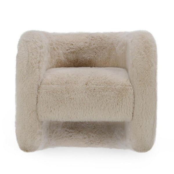 Ciel Accent Chair with Barrel Style Plush Foam Cushion Beige Faux Fur BM331634