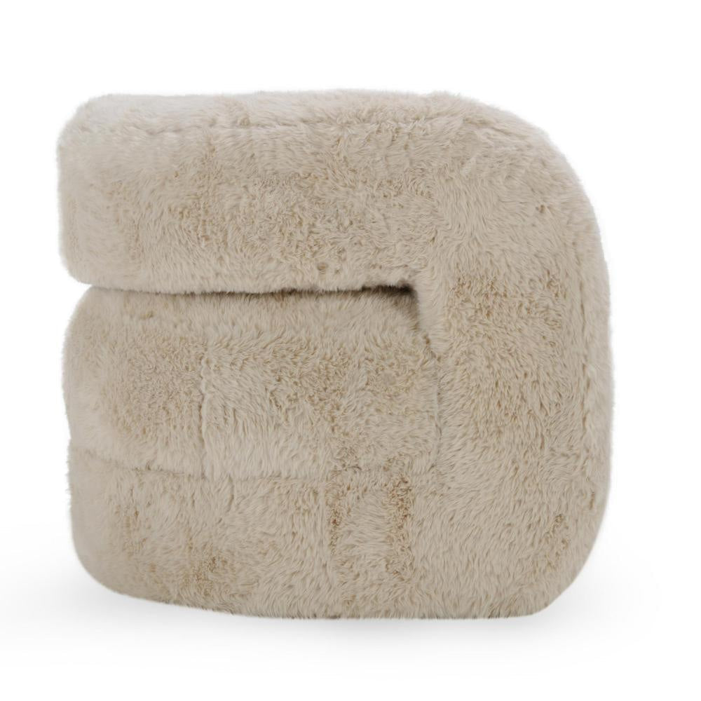 Ciel Accent Chair with Barrel Style Plush Foam Cushion Beige Faux Fur BM331634