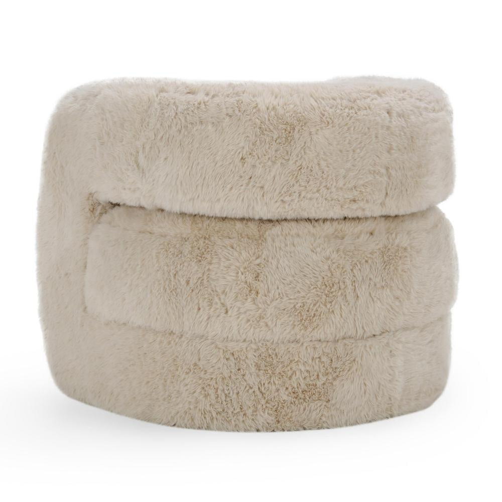 Ciel Accent Chair with Barrel Style Plush Foam Cushion Beige Faux Fur BM331634