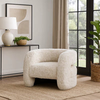 Ciel Accent Chair with Barrel Style Plush Foam Cushion, Beige Faux Fur - BM331634