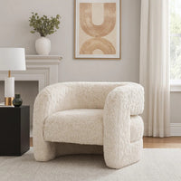 Ciel Accent Chair with Barrel Style Plush Foam Cushion, Beige Faux Fur - BM331634