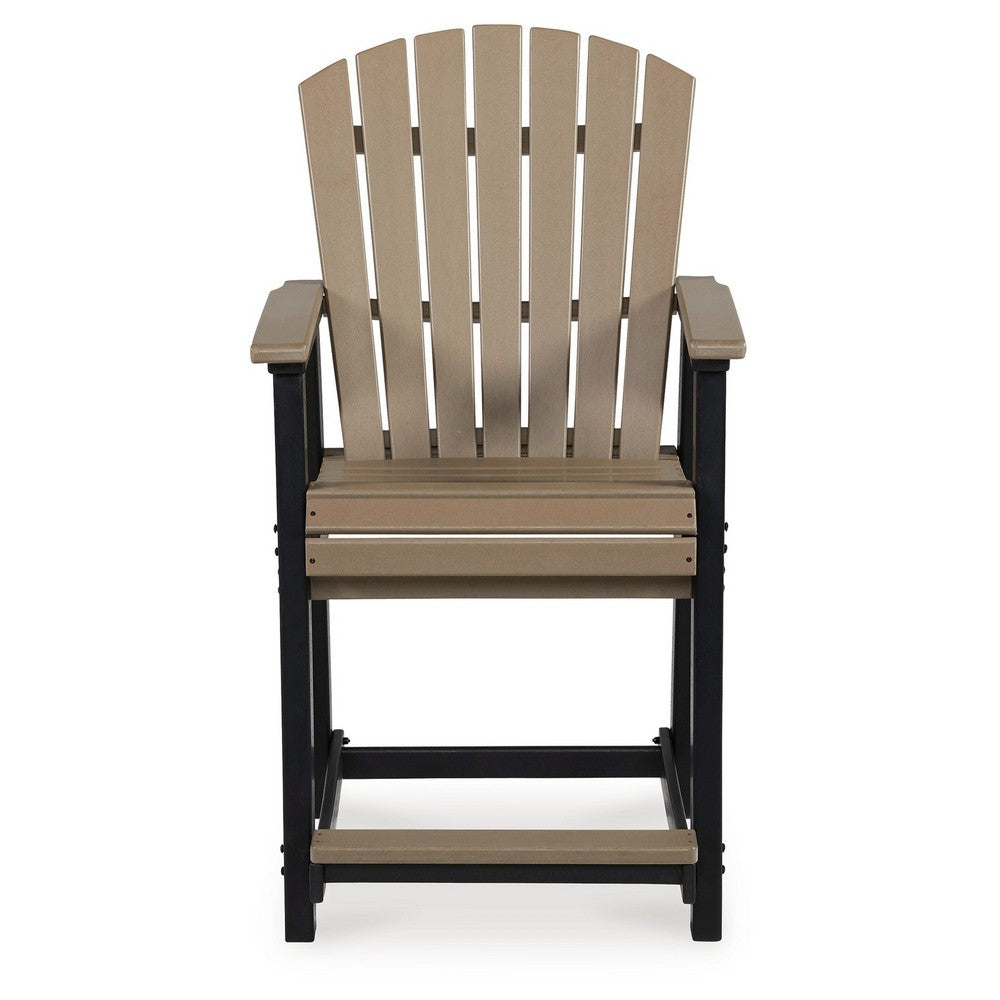 Ashi Outdoor Bar Height Chair Set of 2, Black, Brown Slatted Backrest -BM331688