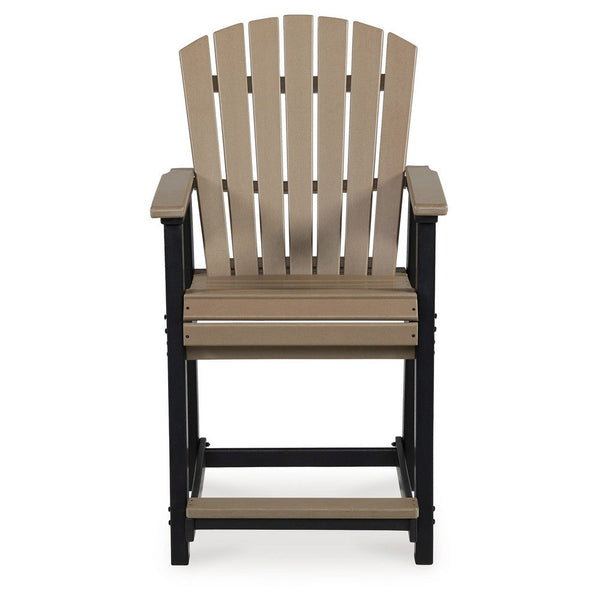 Ashi Outdoor Bar Height Chair Set of 2, Black, Brown Slatted Backrest -BM331688