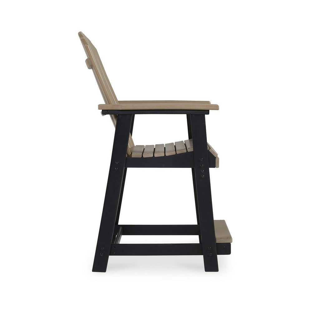 Ashi Outdoor Bar Height Chair Set of 2, Black, Brown Slatted Backrest -BM331688