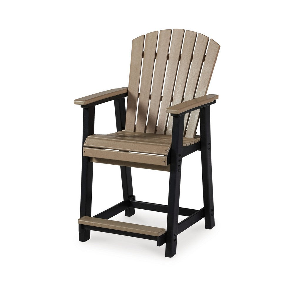 Ashi Outdoor Bar Height Chair Set of 2, Black, Brown Slatted Backrest -BM331688