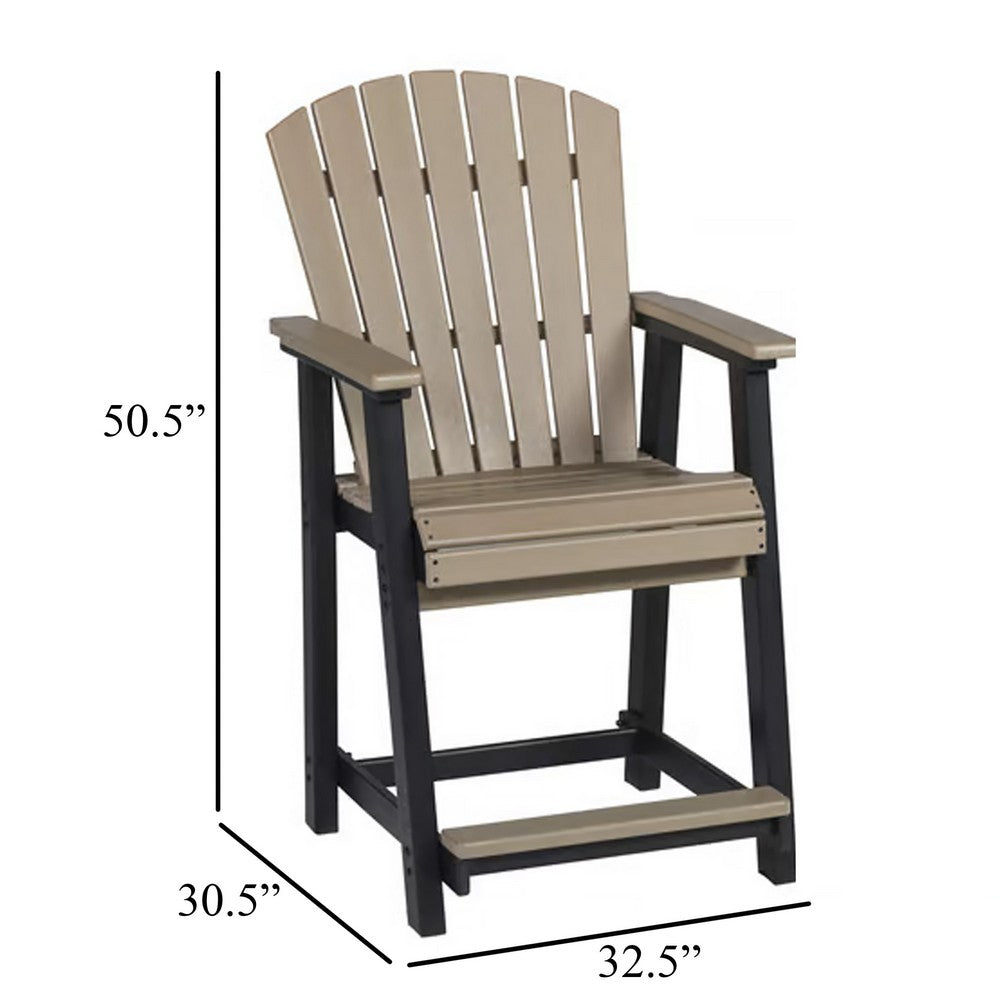 Ashi Outdoor Bar Height Chair Set of 2, Black, Brown Slatted Backrest -BM331688
