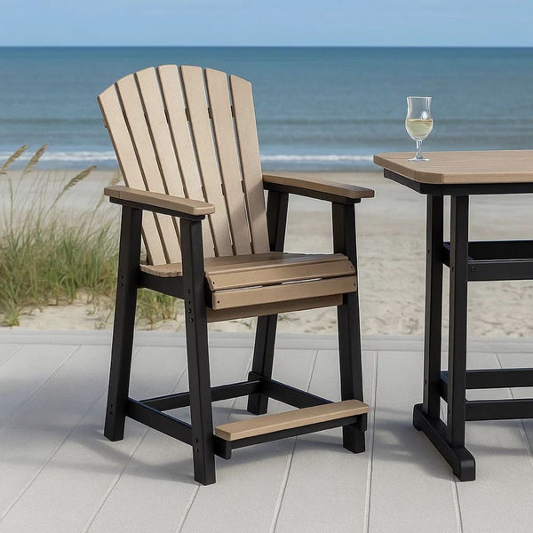 Ashi Outdoor Bar Height Chair Set of 2, Black, Brown Slatted Backrest -BM331688