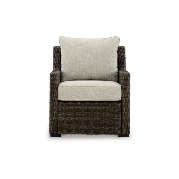 Soha Outdoor Lounge Chair, Brown Resin Wicker, Beige Nuvella Cushions -BM331734