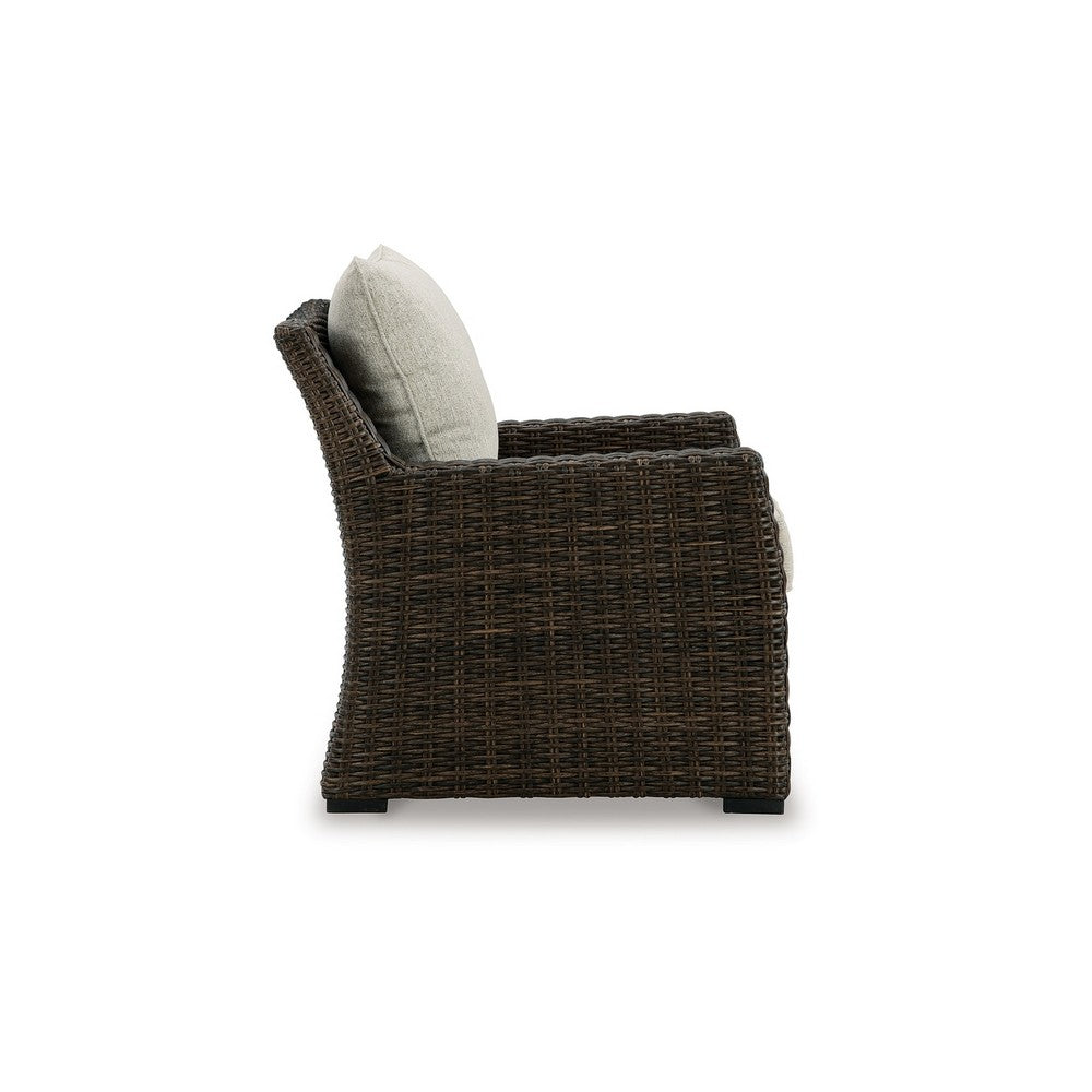 Soha Outdoor Lounge Chair, Brown Resin Wicker, Beige Nuvella Cushions -BM331734