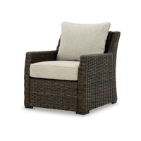 Soha Outdoor Lounge Chair, Brown Resin Wicker, Beige Nuvella Cushions -BM331734