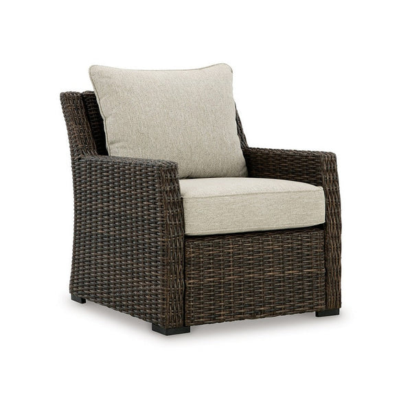 Soha Outdoor Lounge Chair, Brown Resin Wicker, Beige Nuvella Cushions -BM331734