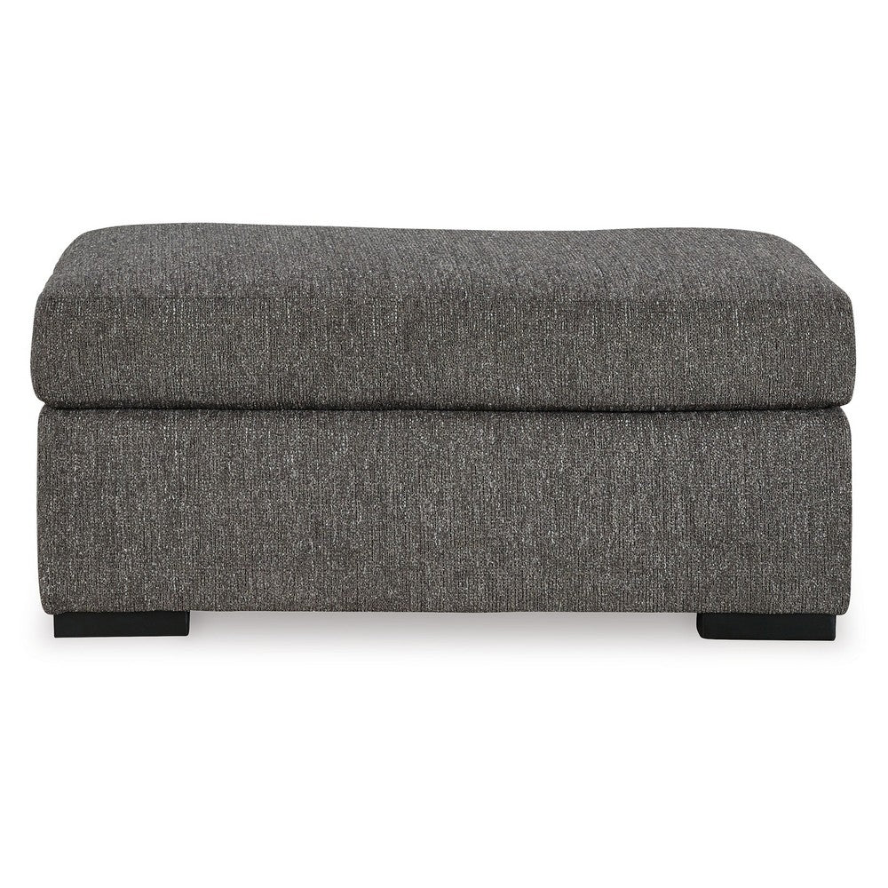 Iqay Accent Ottoman, Black Faux Wood, Pewter Gray Polyester 44 Inch -BM331748