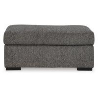 Iqay Accent Ottoman, Black Faux Wood, Pewter Gray Polyester 44 Inch -BM331748