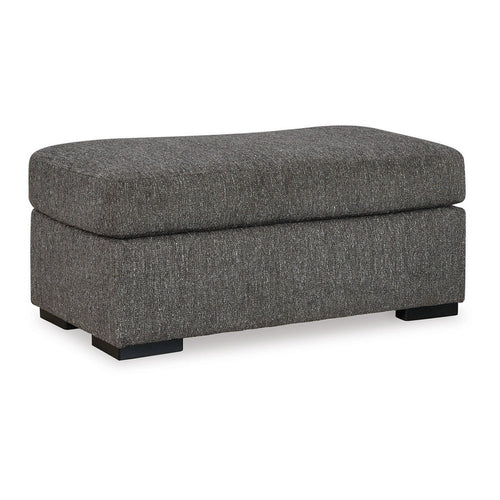 Iqay Accent Ottoman, Black Faux Wood, Pewter Gray Polyester 44 Inch -BM331748