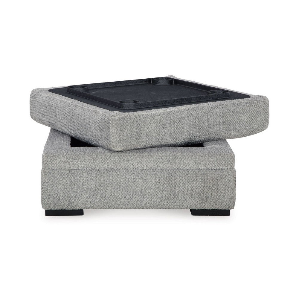 Viney Storage Ottoman with 4 Cupholders, Cement Gray Polyester 37 Inch -BM331753