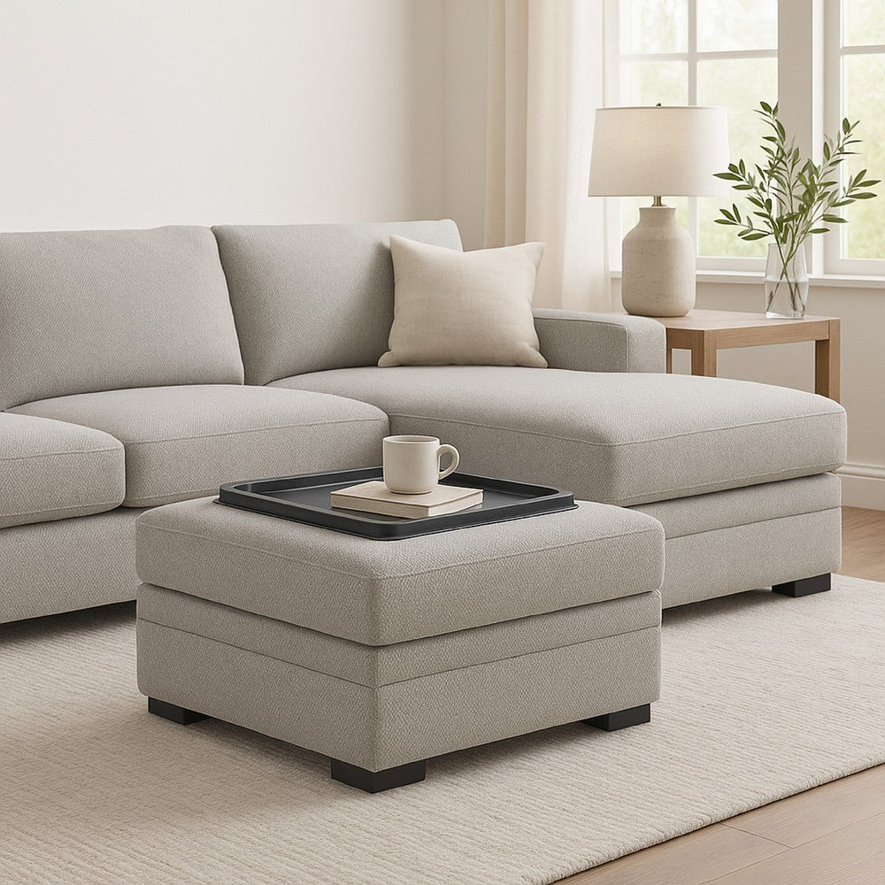 Viney Storage Ottoman with 4 Cupholders, Cement Gray Polyester 37 Inch -BM331753