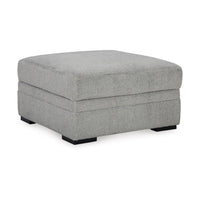 Viney Storage Ottoman with 4 Cupholders, Cement Gray Polyester 37 Inch -BM331753