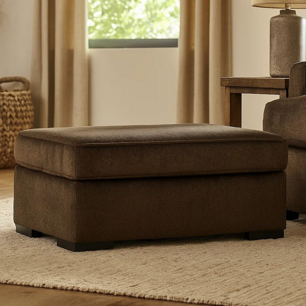 Ayle Ottoman with Low Profile Legs, Chocolate Brown Polyester 44 Inch -BM331767