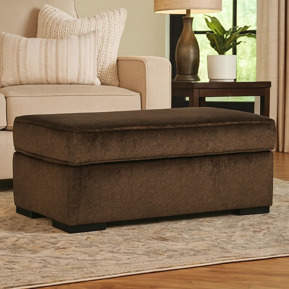 Ayle Ottoman with Low Profile Legs, Chocolate Brown Polyester 44 Inch -BM331767