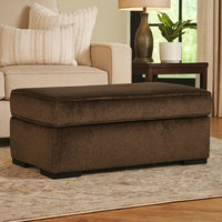 Ayle Ottoman with Low Profile Legs, Chocolate Brown Polyester 44 Inch -BM331767