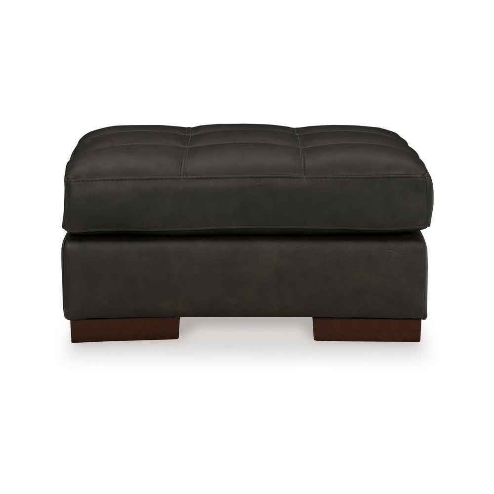 Lenie Ottoman, Tufted Details, Dark Gray Real and Faux Leather 34 Inch -BM331808