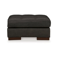 Lenie Ottoman, Tufted Details, Dark Gray Real and Faux Leather 34 Inch -BM331808