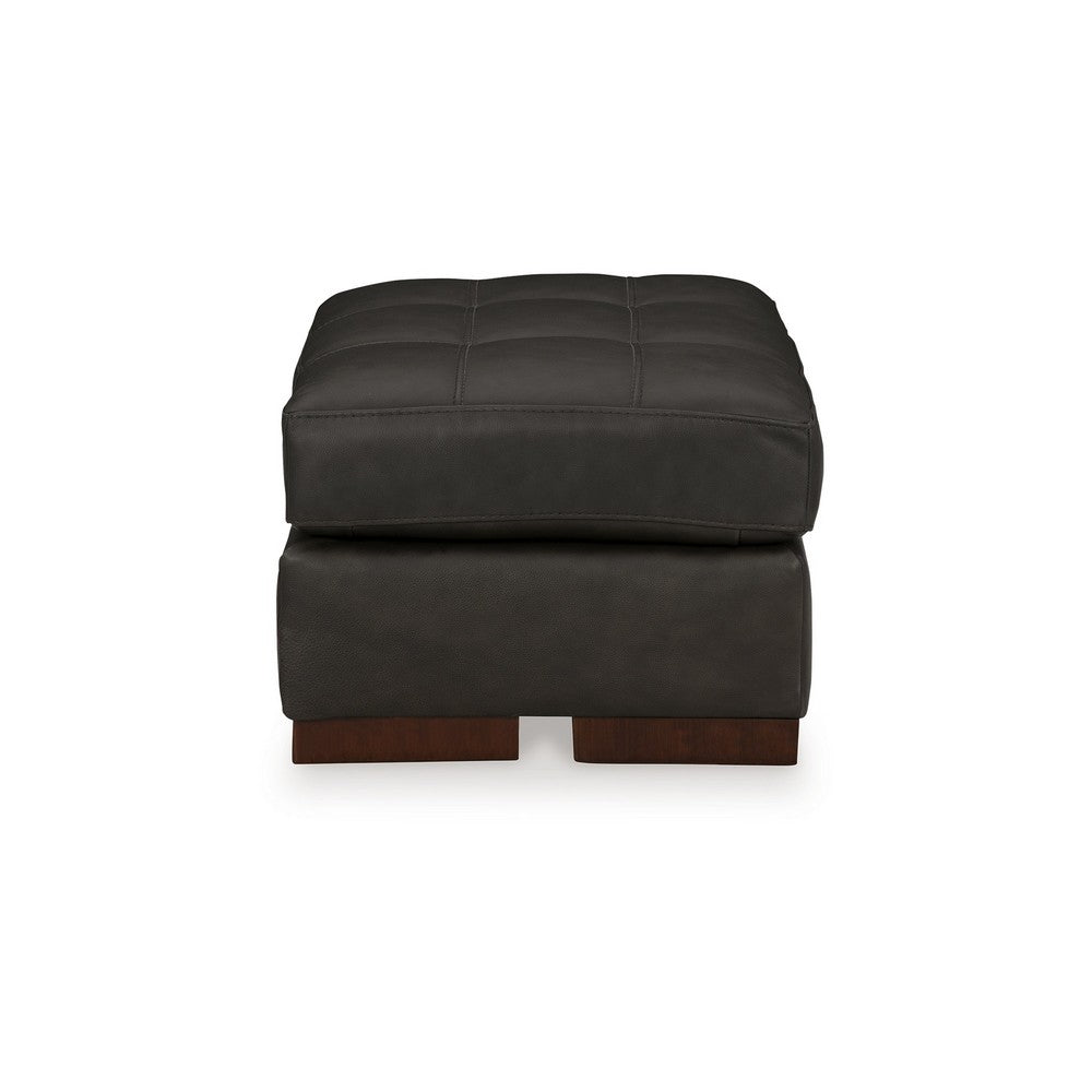 Lenie Ottoman, Tufted Details, Dark Gray Real and Faux Leather 34 Inch -BM331808