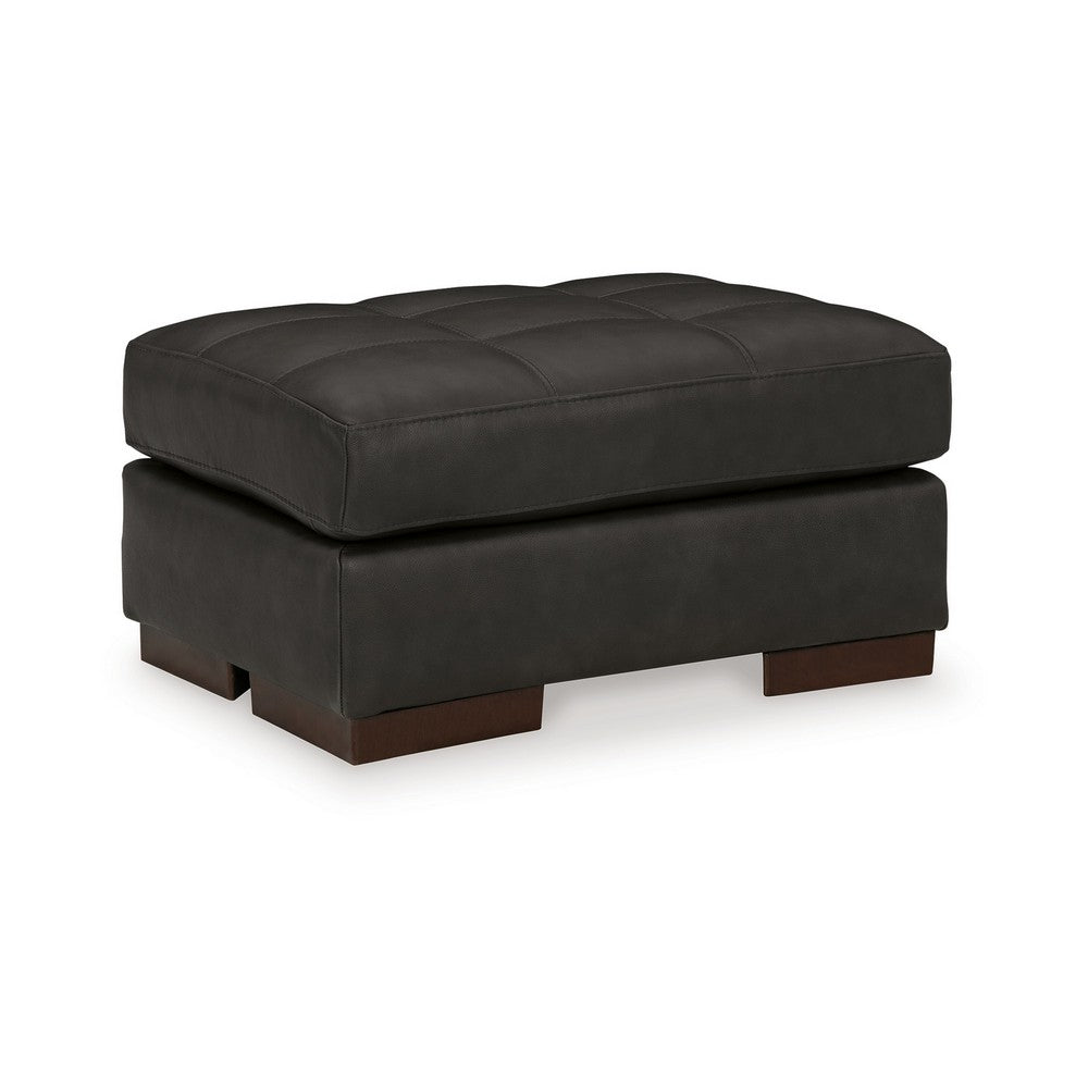 Lenie Ottoman, Tufted Details, Dark Gray Real and Faux Leather 34 Inch -BM331808