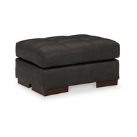 Lenie Ottoman, Tufted Details, Dark Gray Real and Faux Leather 34 Inch -BM331808
