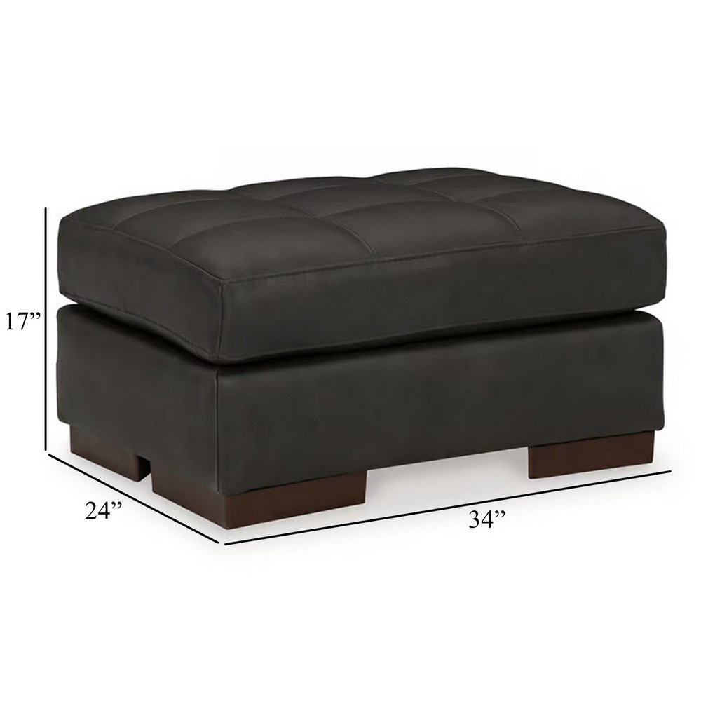 Lenie Ottoman, Tufted Details, Dark Gray Real and Faux Leather 34 Inch -BM331808