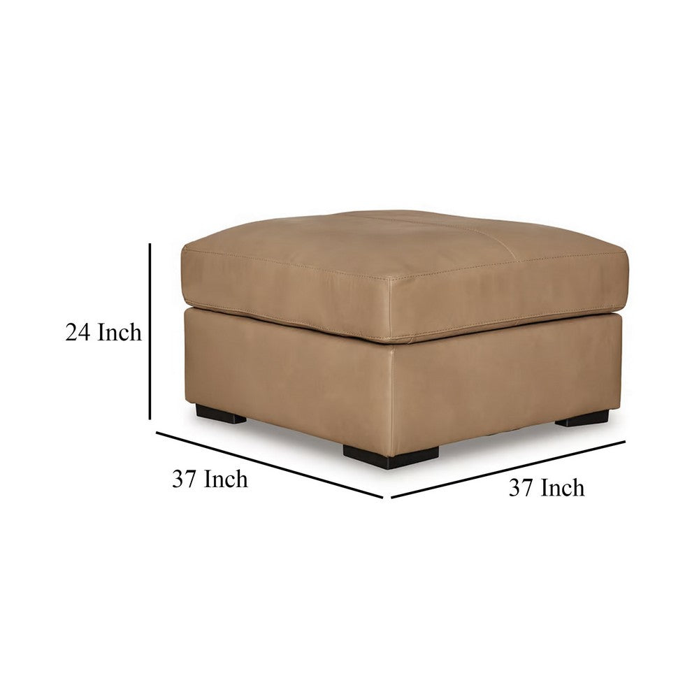 Bandy Oversized Ottoman, Toffee Brown Genuine Leather, 37 Inch Square -BM331829