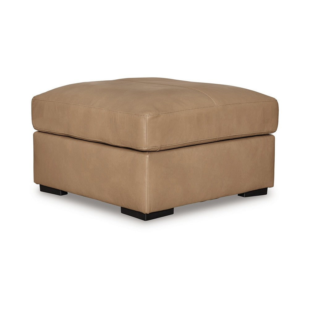 Bandy Oversized Ottoman, Toffee Brown Genuine Leather, 37 Inch Square -BM331829