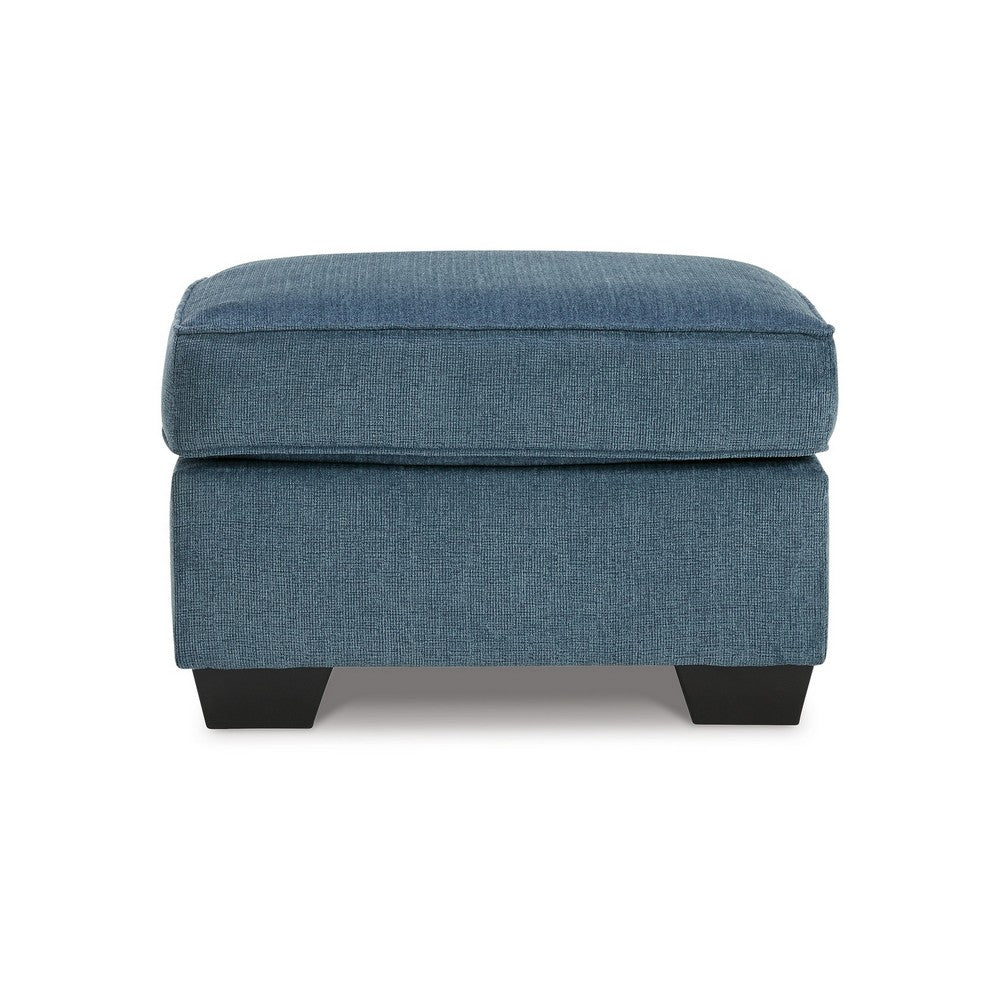 Caten Ottoman, Azure Blue Polyester, Black Low Profile Legs, 30 Inch -BM331834