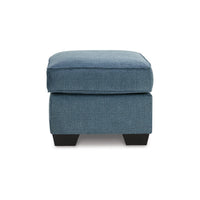 Caten Ottoman, Azure Blue Polyester, Black Low Profile Legs, 30 Inch -BM331834