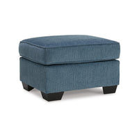 Caten Ottoman, Azure Blue Polyester, Black Low Profile Legs, 30 Inch -BM331834
