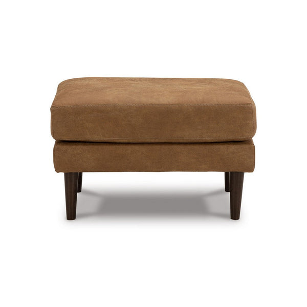Tely Ottoman, Caramel Brown Faux Leather, Tapered Black Legs, 30 Inch -BM331836