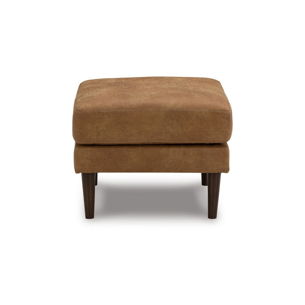 Tely Ottoman, Caramel Brown Faux Leather, Tapered Black Legs, 30 Inch -BM331836