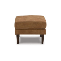 Tely Ottoman, Caramel Brown Faux Leather, Tapered Black Legs, 30 Inch -BM331836