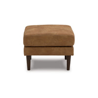 Tely Ottoman, Caramel Brown Faux Leather, Tapered Black Legs, 30 Inch -BM331836