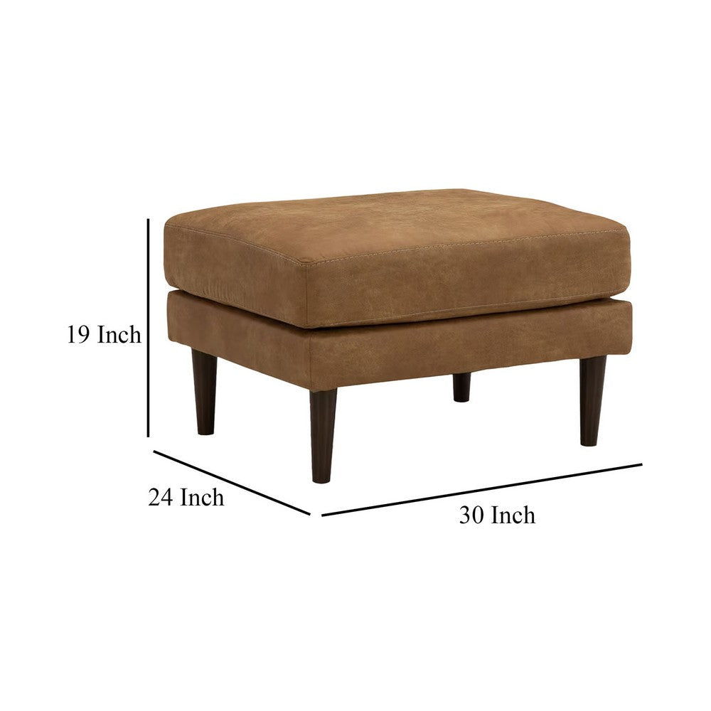 Tely Ottoman, Caramel Brown Faux Leather, Tapered Black Legs, 30 Inch -BM331836