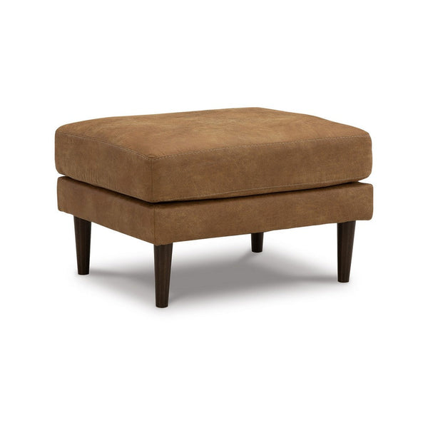Tely Ottoman, Caramel Brown Faux Leather, Tapered Black Legs, 30 Inch -BM331836