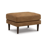 Tely Ottoman, Caramel Brown Faux Leather, Tapered Black Legs, 30 Inch -BM331836